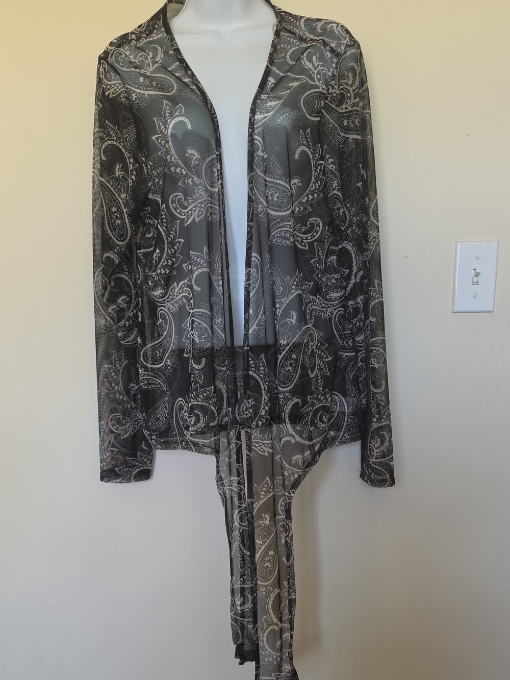 Zenobia Black Sheer Paisley Open-Front Jacket
